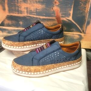 Blue leather suede slip on shoes size 9